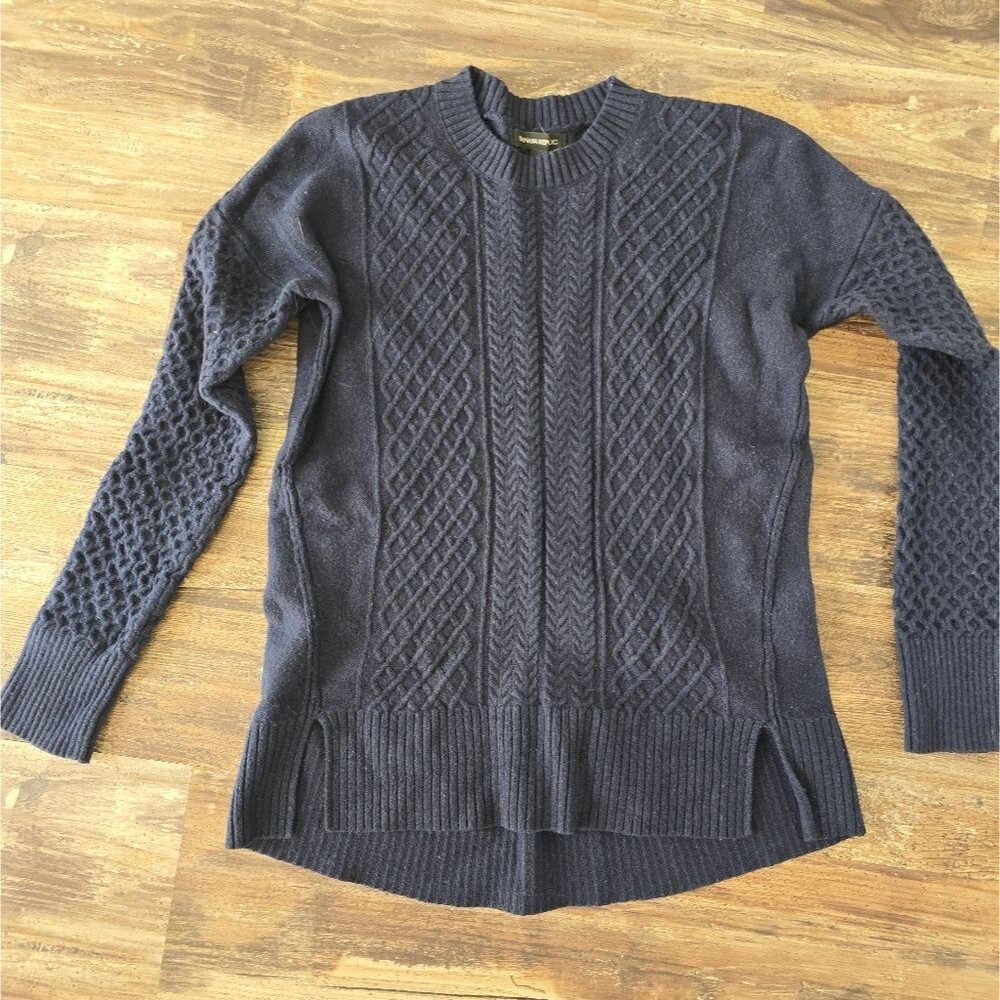 Banana Republic Blue Cable Knit Fisherman Wool Cotton Sweater - Size Small 2